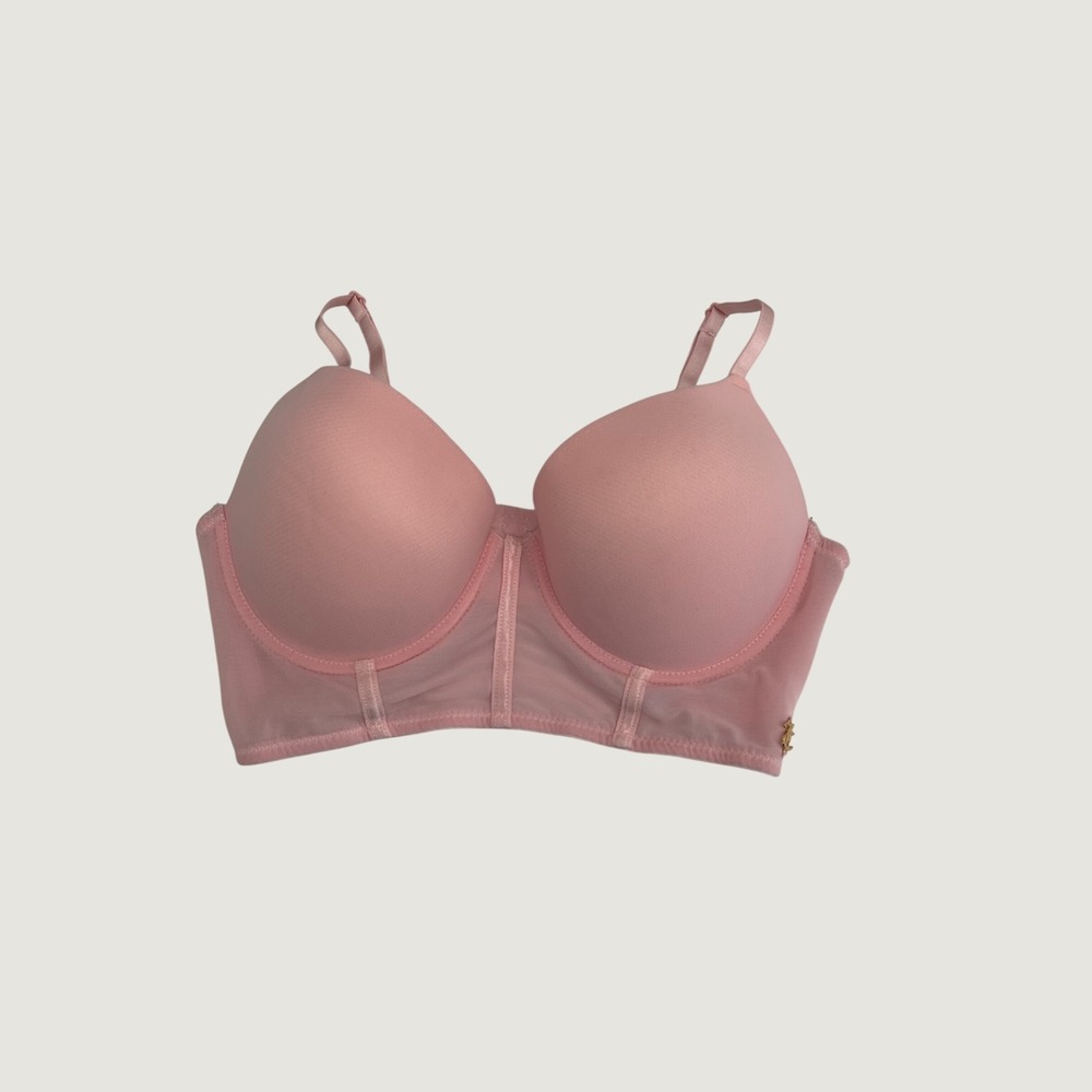 Juicy Couture Bra Women 38C Pink Mesh Longline Underwire Corset Style 1010-28